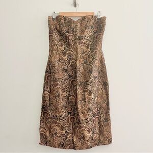 Spenser Jeremy Silk Brocade Paisley Gold Dress w Princess Top Sleeveless Party 4